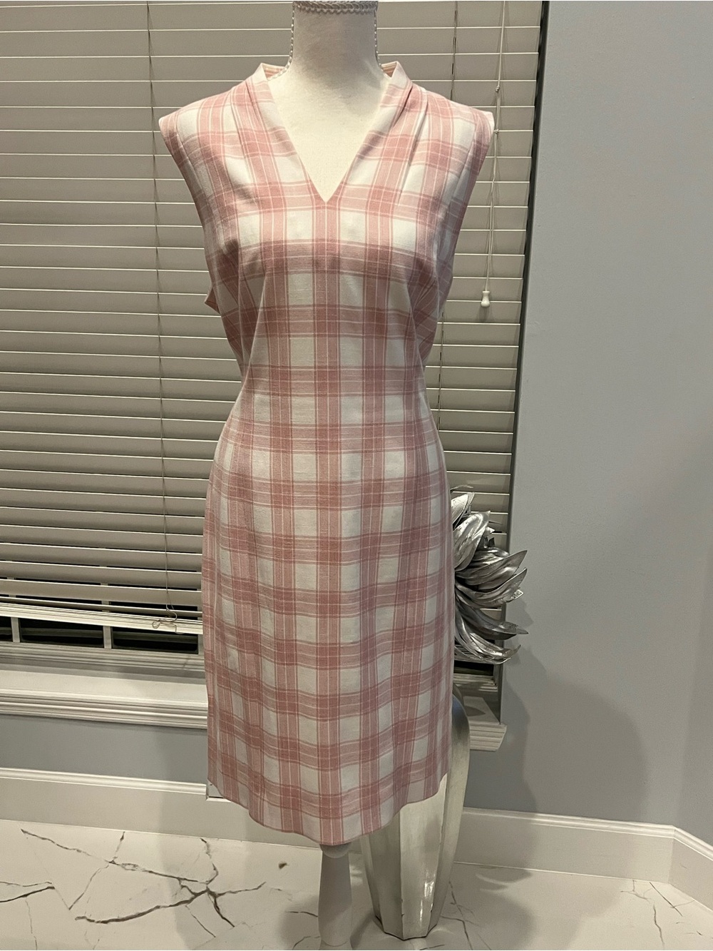 Elie Tahari Pink & Ivory Plaid Sleeveless Sheath Dress Size 12
